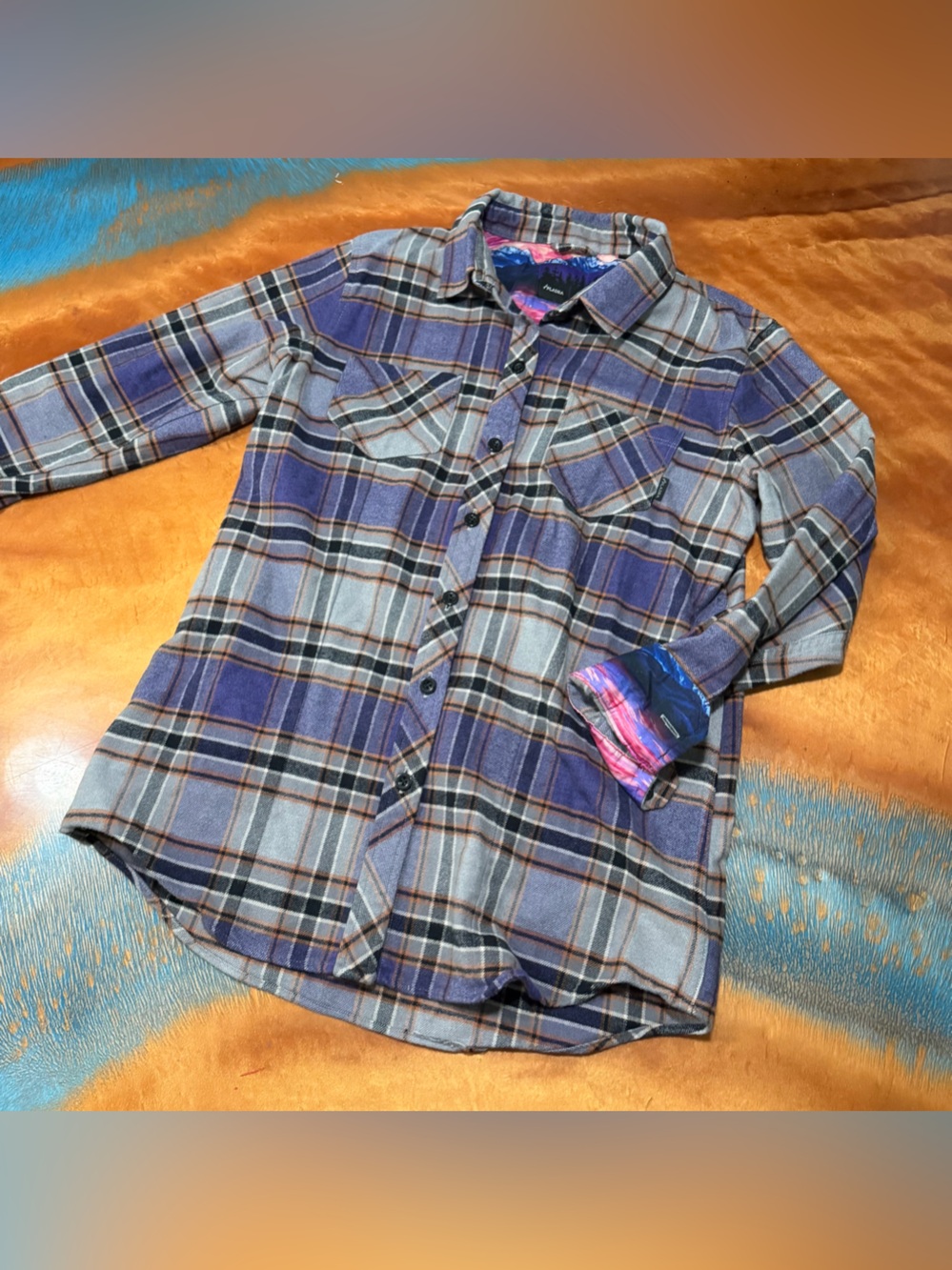 Pladra Leon Workhorse Flannel Shirt- RP Moonlit Grey Art Rachel Pohl small